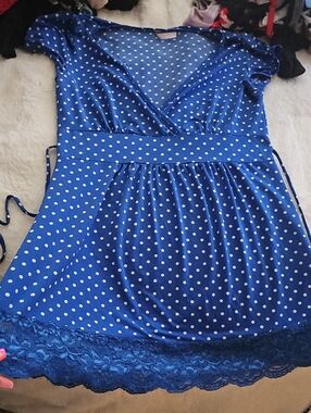 Rue21 Blue and White Polka Dot Wrap-Style Blouse